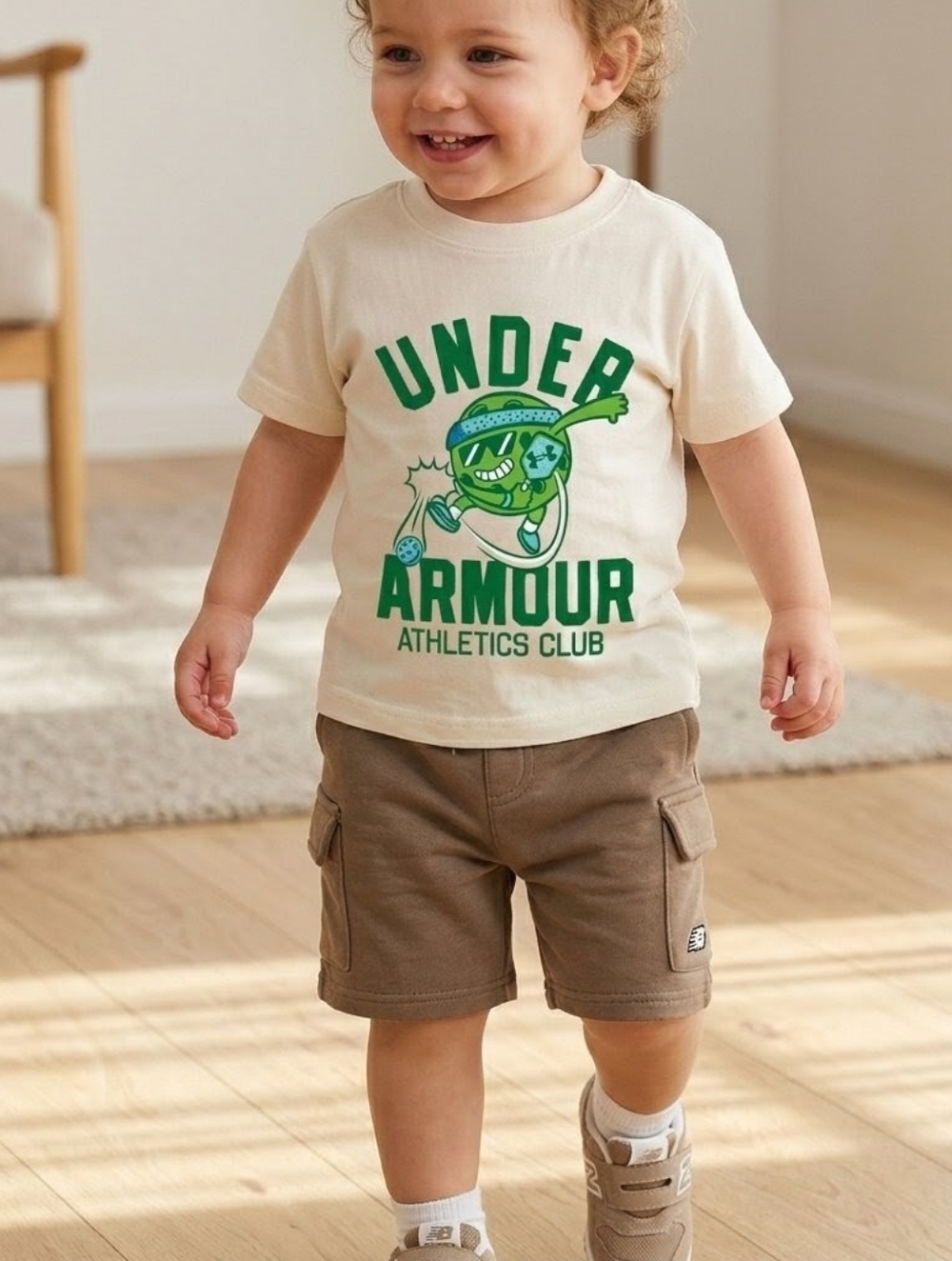 Under Armour Cream Tee with Green Athletic Graphic